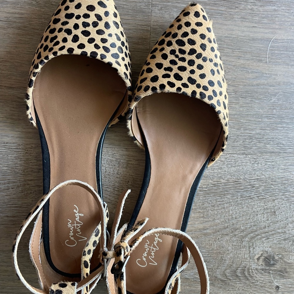 Crown Vintage Brown and Black Flats with Leopard Print